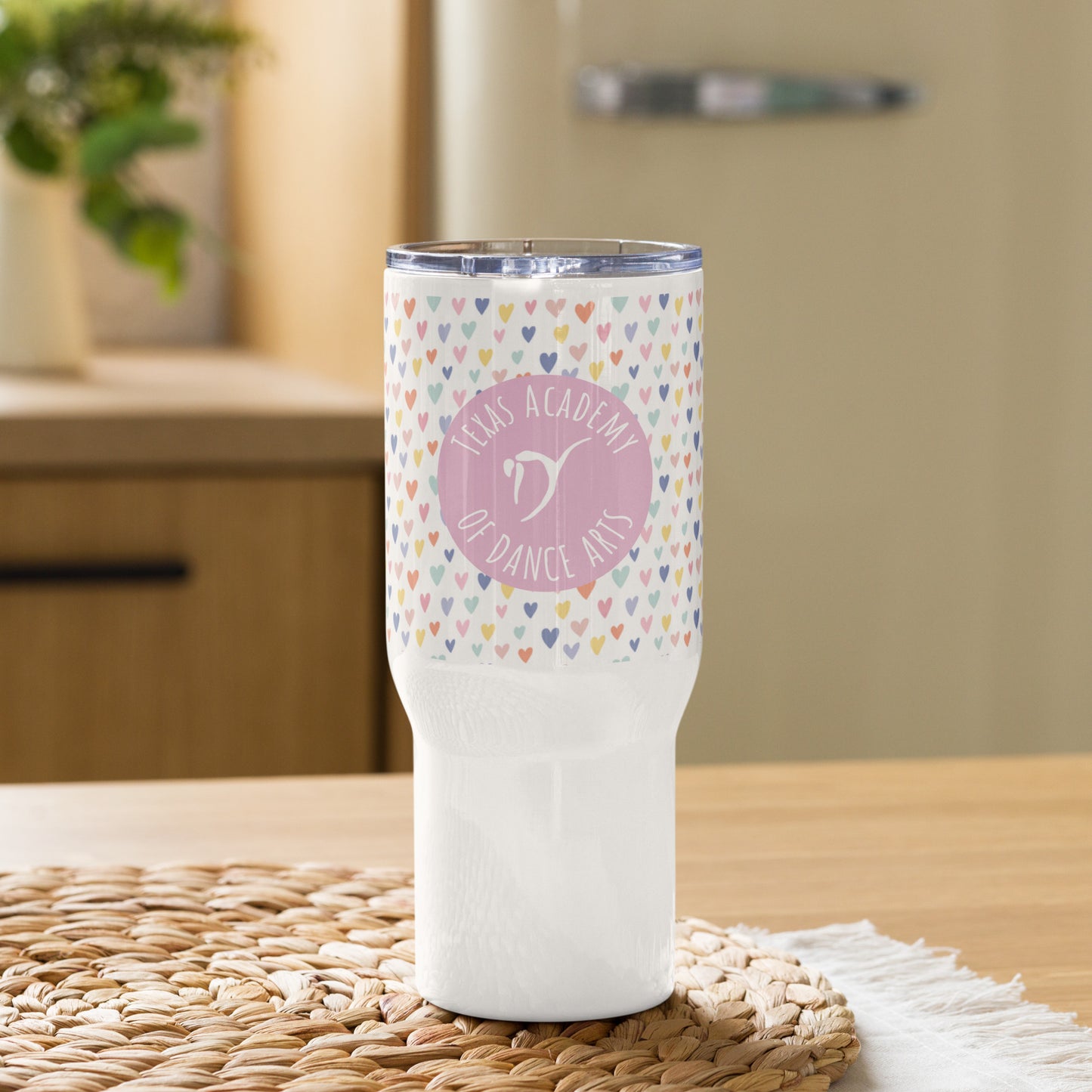 Travel Mug With Handle Hearts + Logo