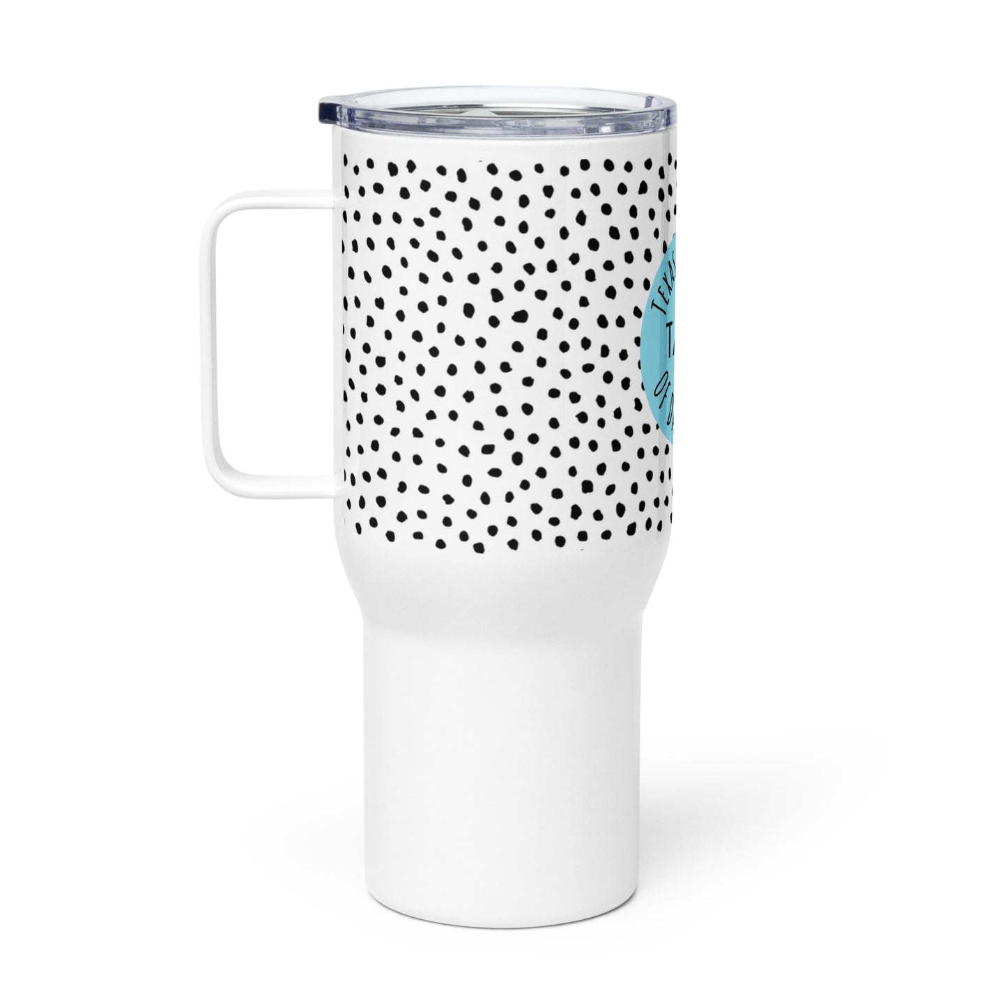 Travel Mug With Handle Dots + Logo